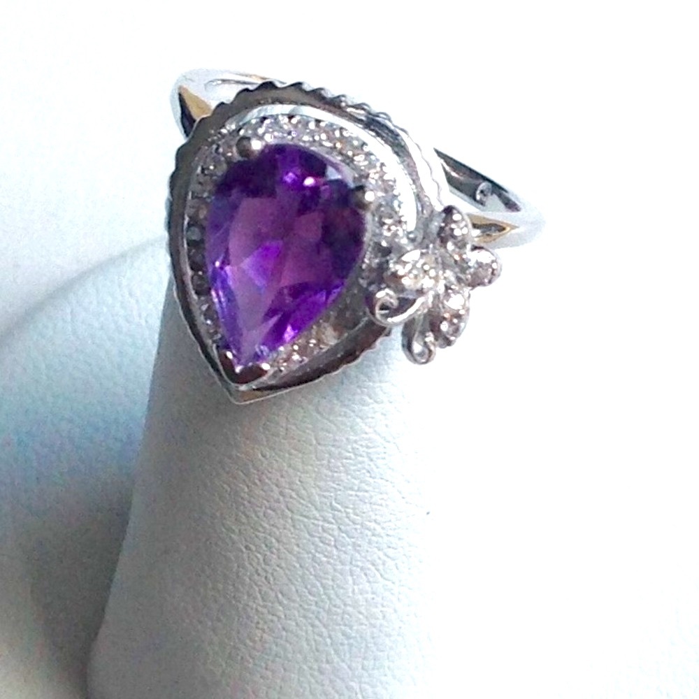 Purple Amethyst,white Sapphire, diamond ring